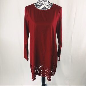 Shein Cutout Hem Shift Midi Long-sleeve Dress